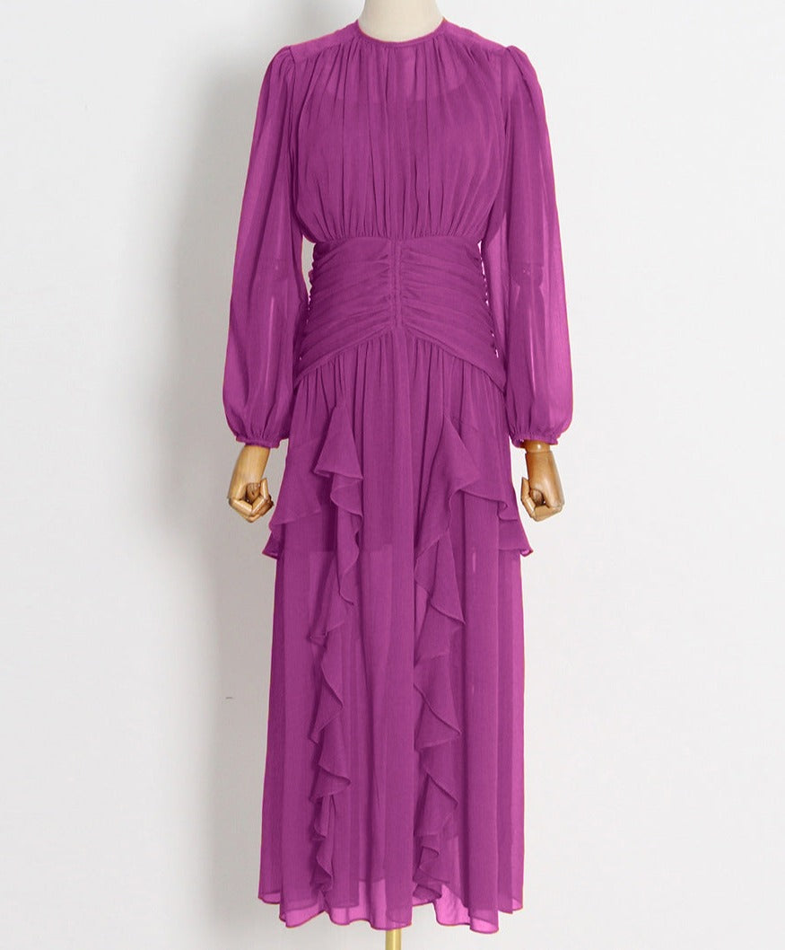 sheer ruffle-trim gown with draped bodice – Aanakec