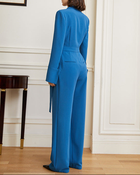 Long-sleeve wrap jumpsuit with belted waist - Zingu
