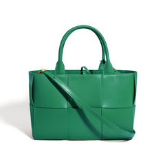 woven leather tote bag with dual top handles - ALVA
