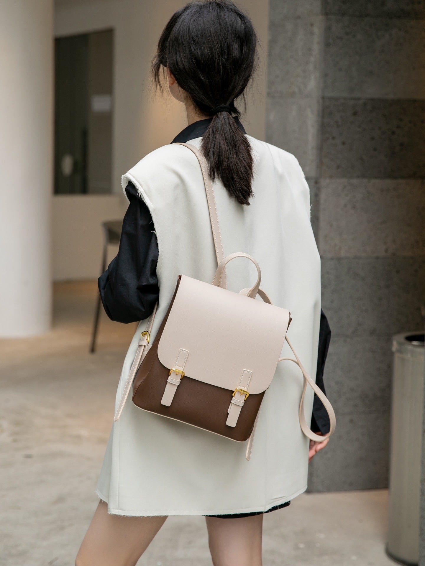 two-tone mini backpack with buckle flap – COCLH