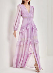 Tiered chiffon gown with crochet trim – Gennyfer