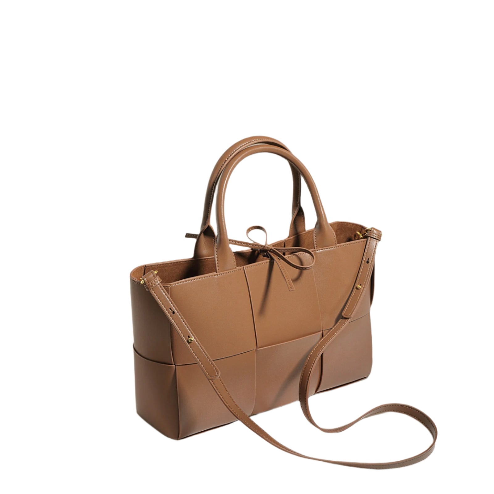woven leather tote bag with dual top handles - ALVA