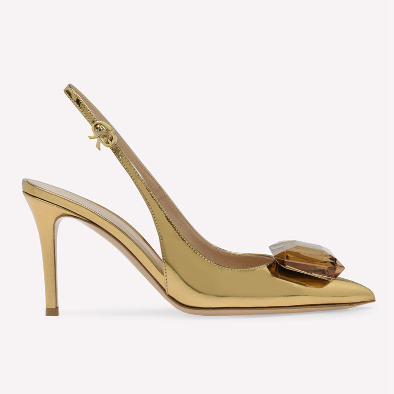nude patent slingback heels with oversized crystal bow – BELA