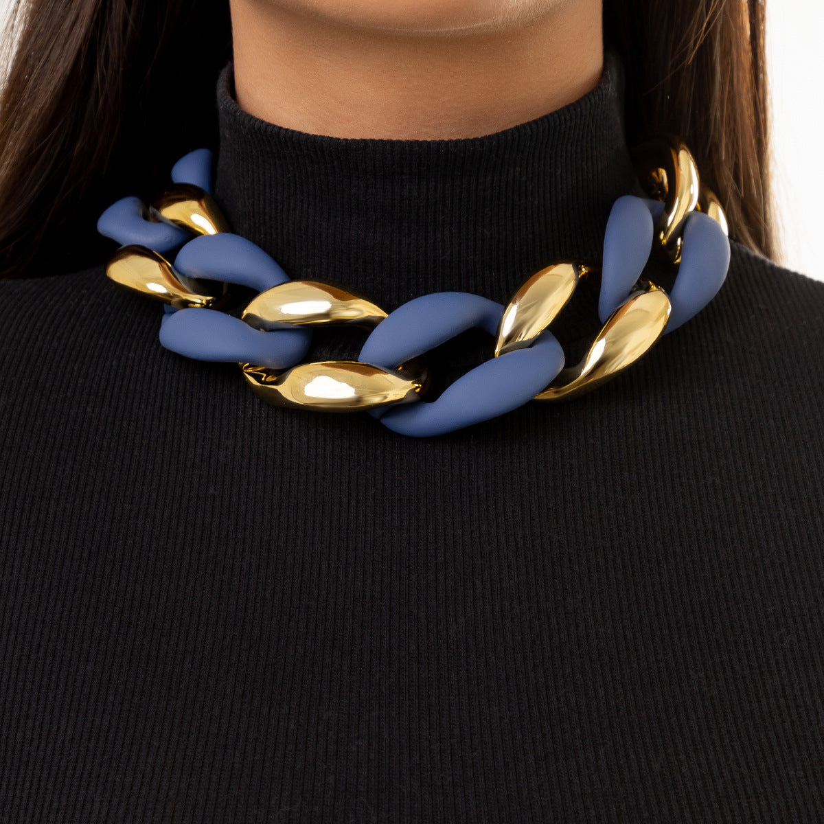 Glossy wide-link necklace with bold statement style - Argit