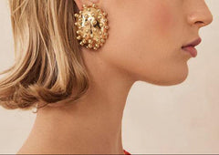 Textured dome earrings with gold beaded details - Smerny