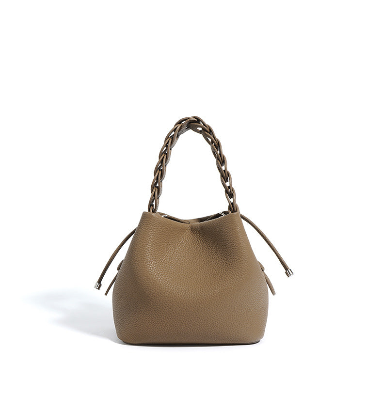 drawstring mini bucket bag with braided top handle – SIENNA