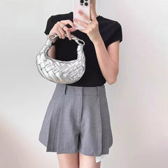 woven crescent bag with sculpted gold handle – AURELIA