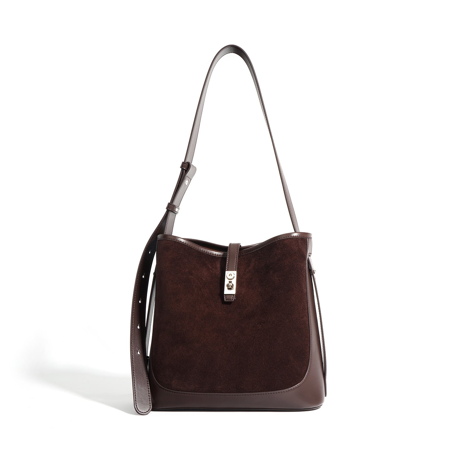 bucket shoulder bag with suede panel and leather trim - AURUXA