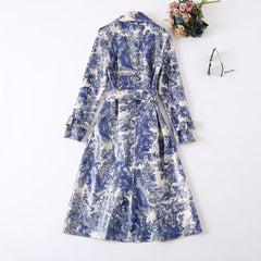 belted trench dress with pastoral print – Edwdene