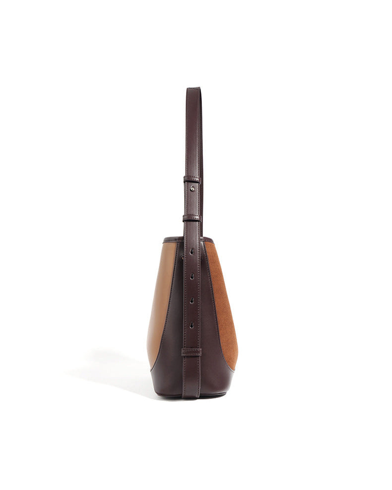 bucket shoulder bag with suede panel and leather trim - AURUXA