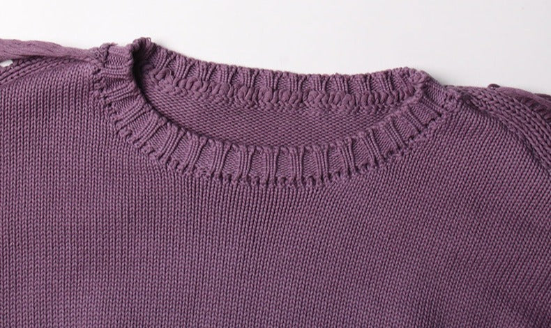 ombré fringe-trim sweater with textured shoulders - Famidah
