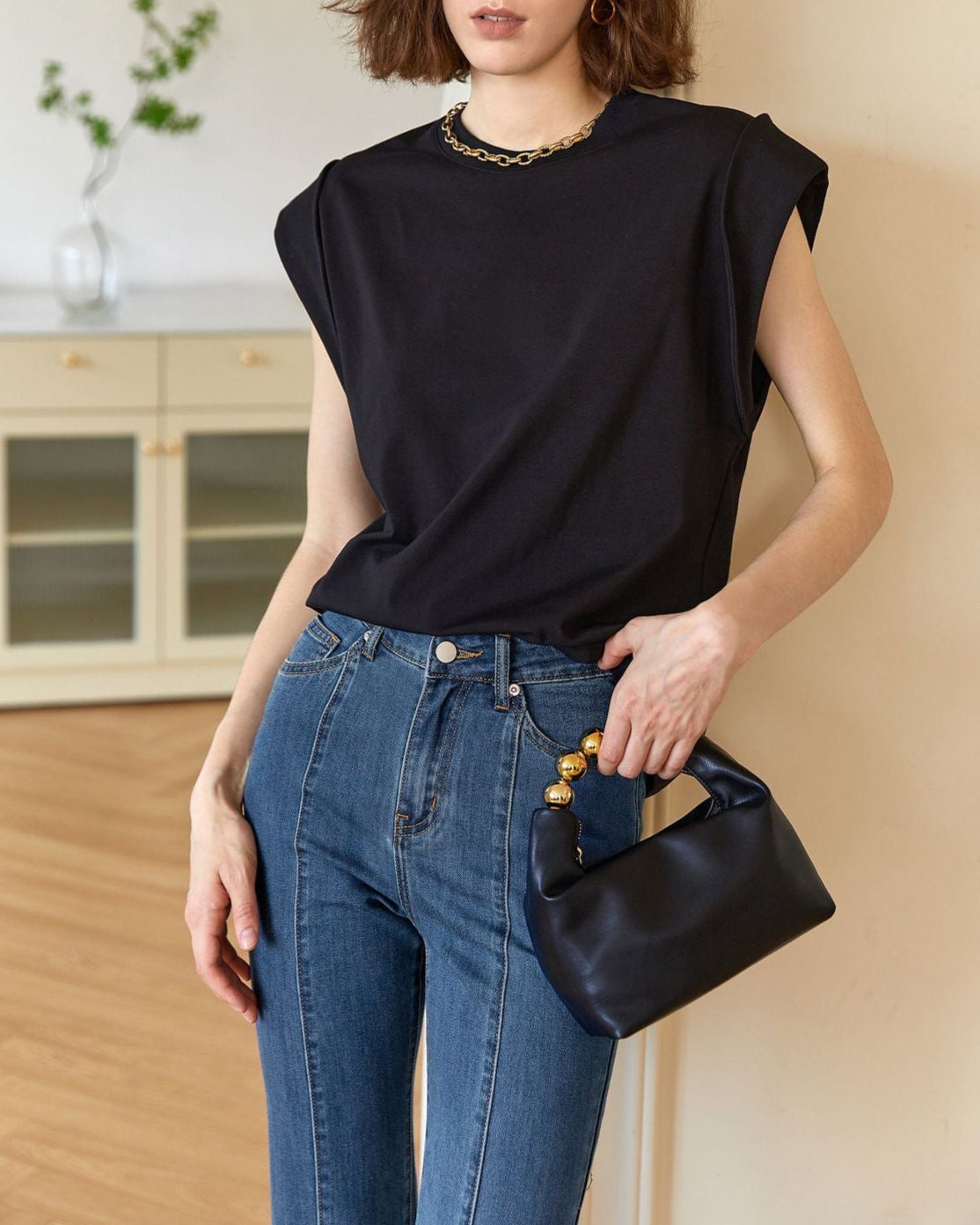 Sleeveless cotton blouse with shoulder pads - Cundi