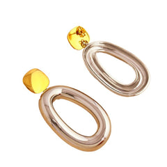 Two-tone geometric drop earrings with open oval detail – Nisdy