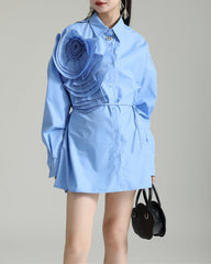 Long Sleeve Shirt with Oversized Folded Flower - Bursi