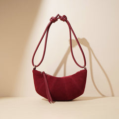 crescent suede shoulder bag with knotted strap – SIENNA
