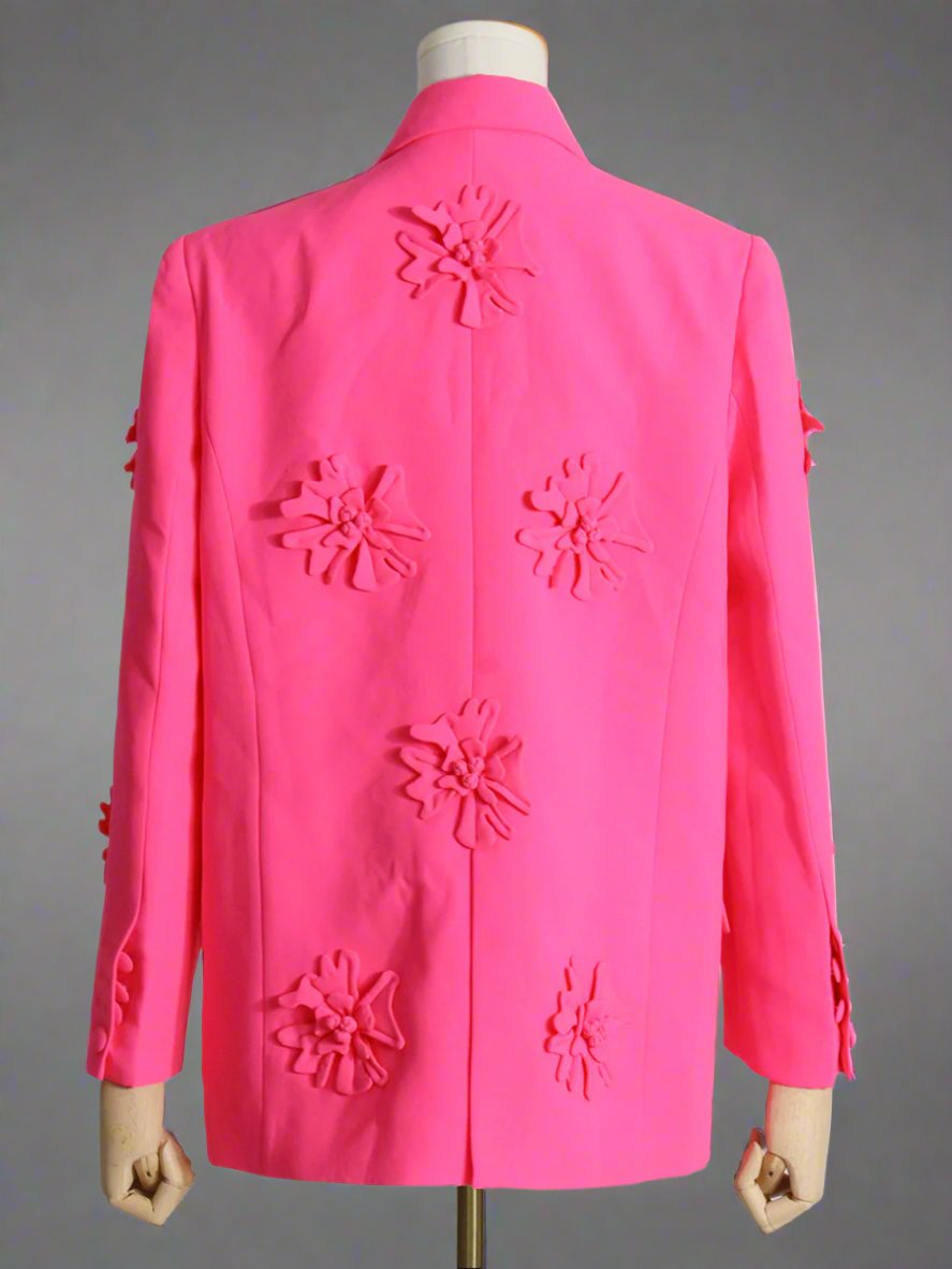 floral applique double-breasted blazer and flared pants set - GHOOTER