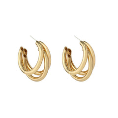 Triple hoop drop earrings in polished gold-tone finish - Arma
