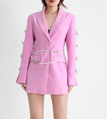 longline blazer with pearl chain and crystal bows – FAYE