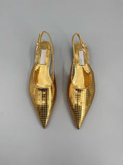 gold snakeskin slingback heels with pointed toe – VERA