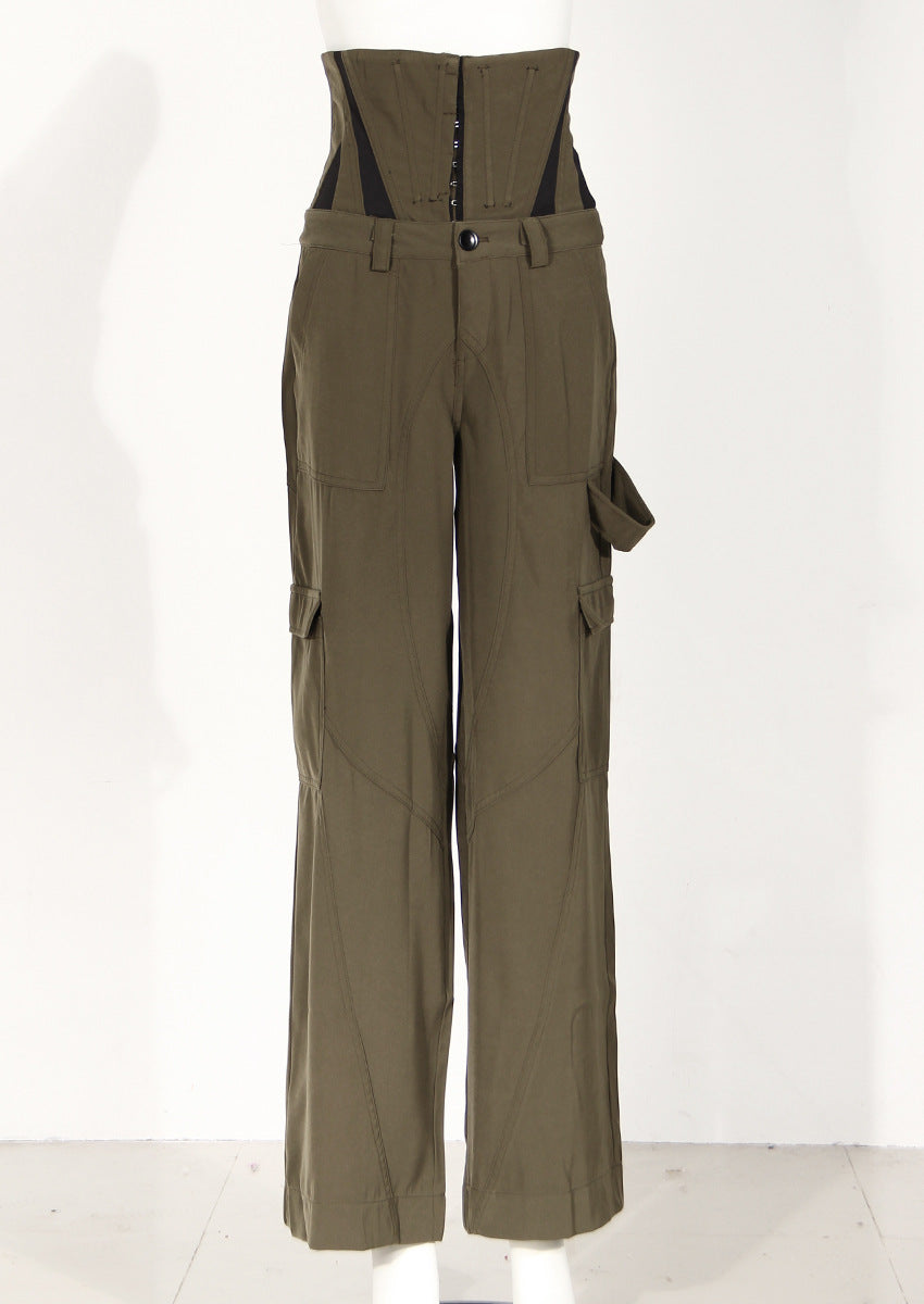 off-shoulder leather corset top with cargo pants – Felicitas