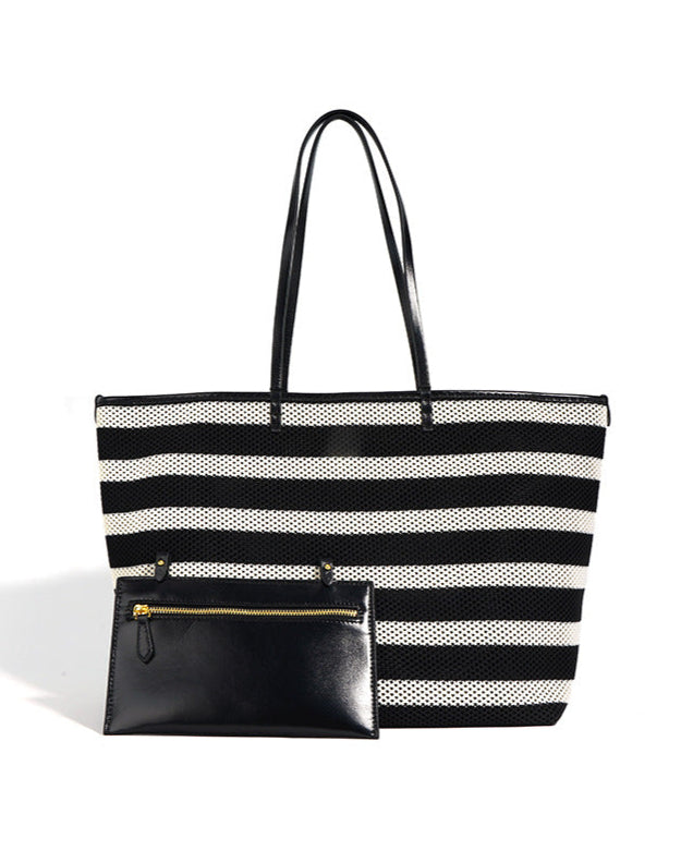 striped oversized tote with perforated texture - COASTAX