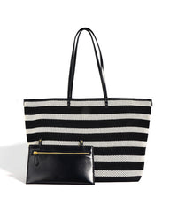 striped oversized tote with perforated texture - COASTAX