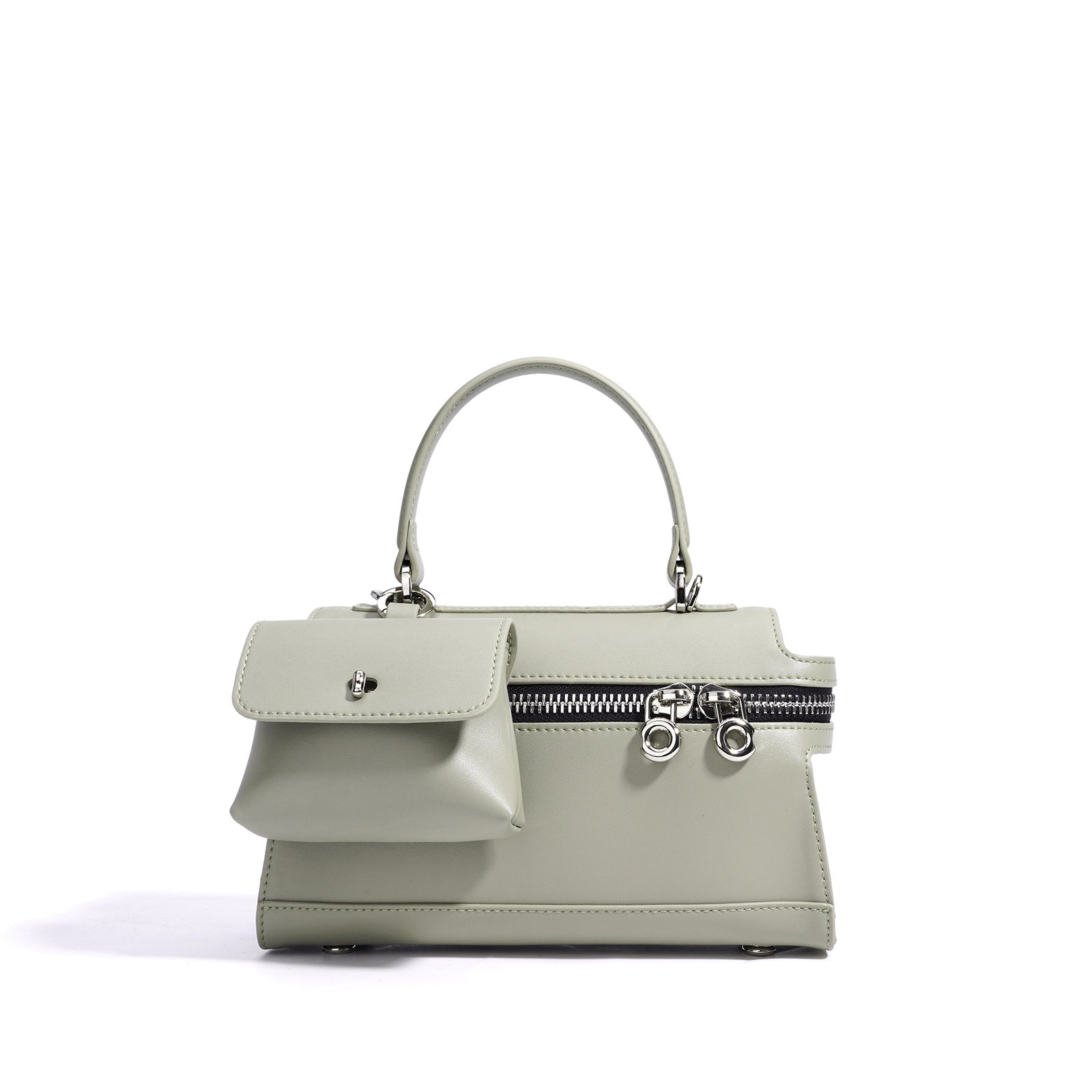 structured handbag with front pouch & double zipper – RAYWA