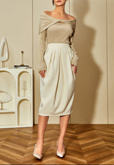 High-waisted midi skirt with front pleats – Cerwi