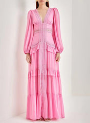 Tiered chiffon gown with crochet trim – Gennyfer