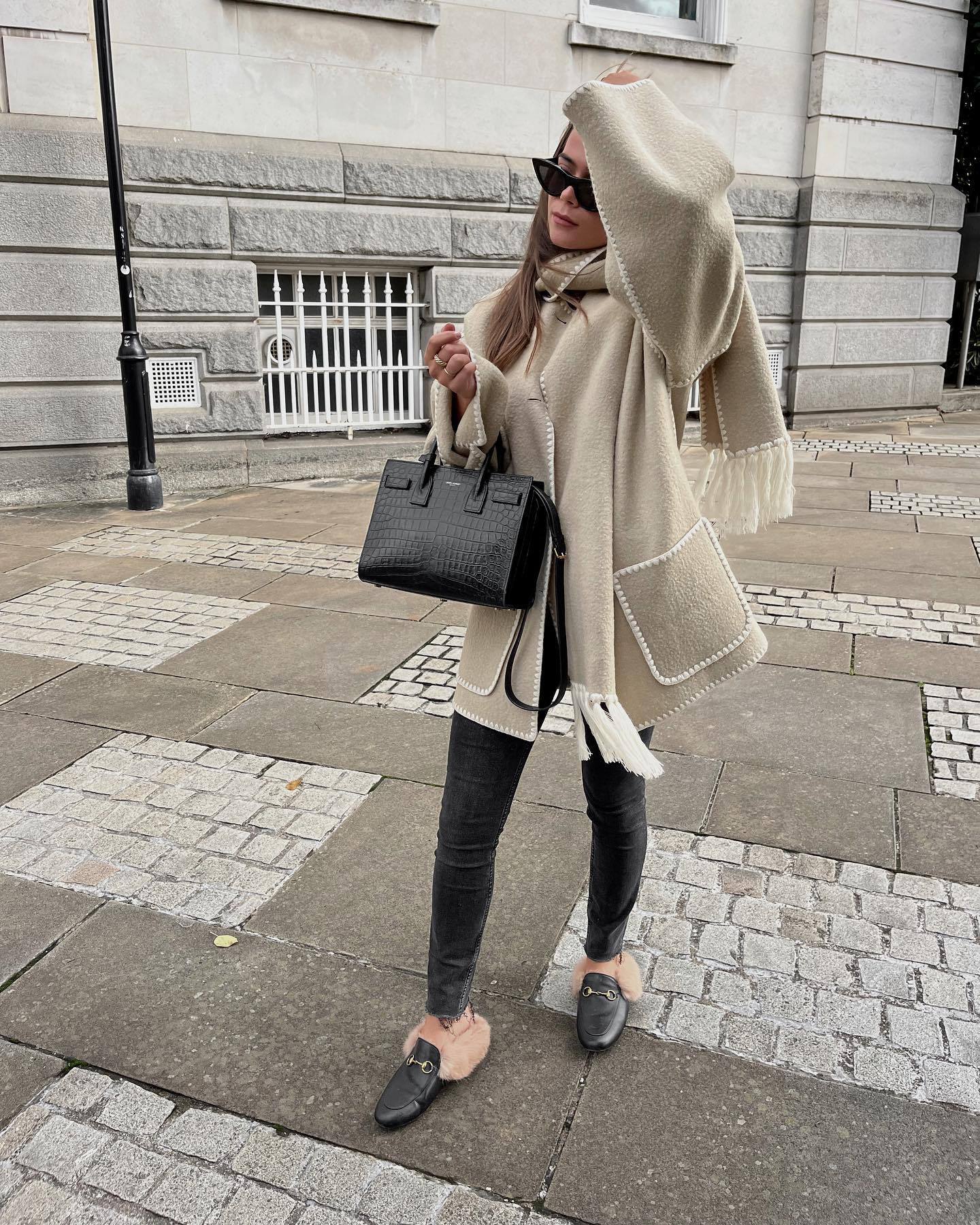 fringed cape jacket with contrast trim – Teghan