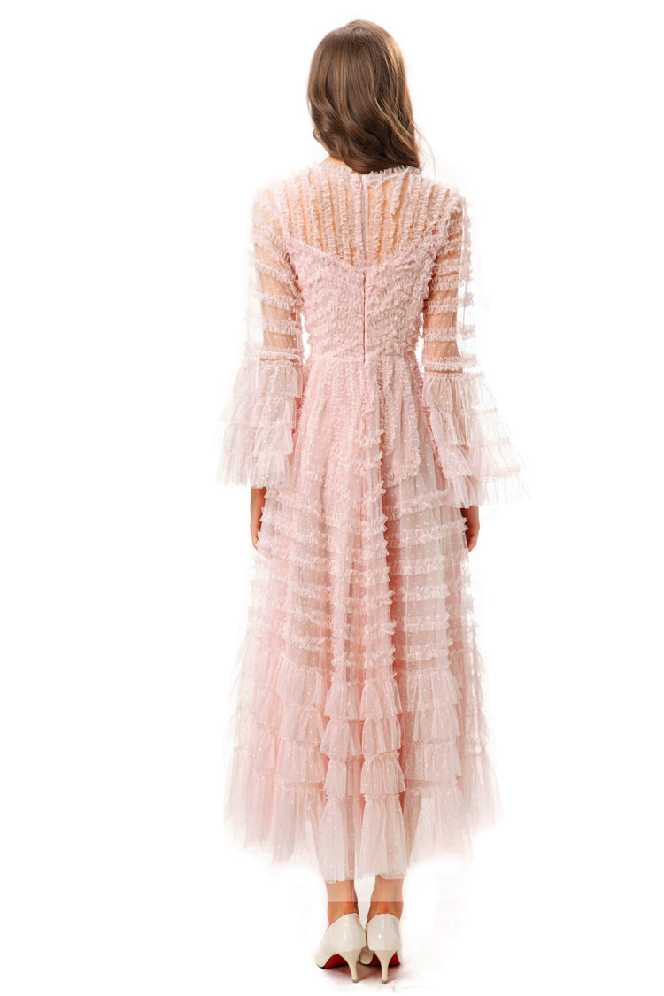 tiered ruffle tulle midi dress in monochrome – Ereshva