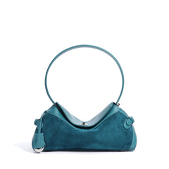 curved suede shoulder bag with flap closure – AURA