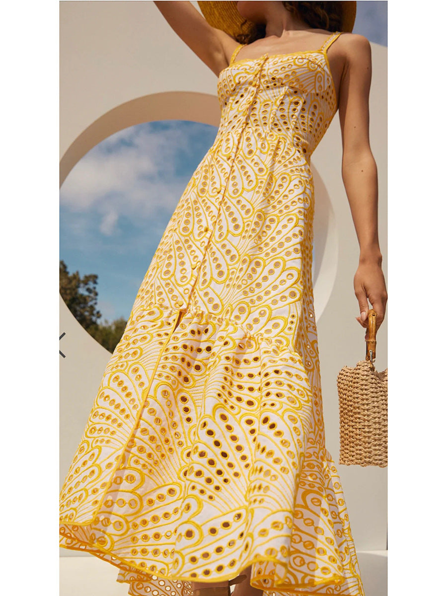 printed ruffle-hem sundress with spaghetti straps – Callisto