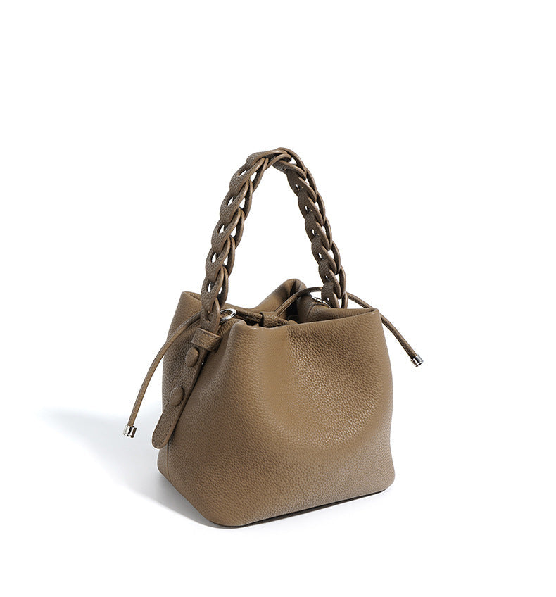 drawstring mini bucket bag with braided top handle – SIENNA