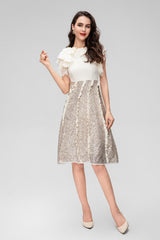 ruffle sleeve dress with sequin A-line skirt – Aafrreeda