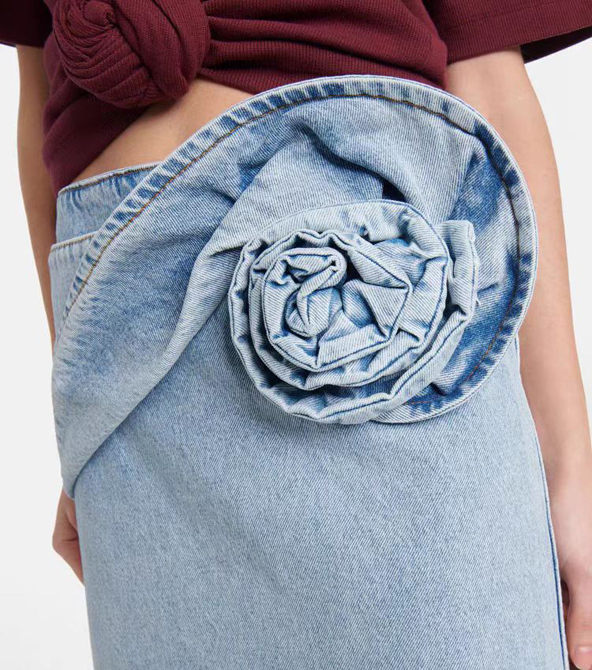 high-waisted denim skirt with rose drape – BLOTA