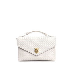 woven leather top-handle mini bag with twist lock - CEZENA