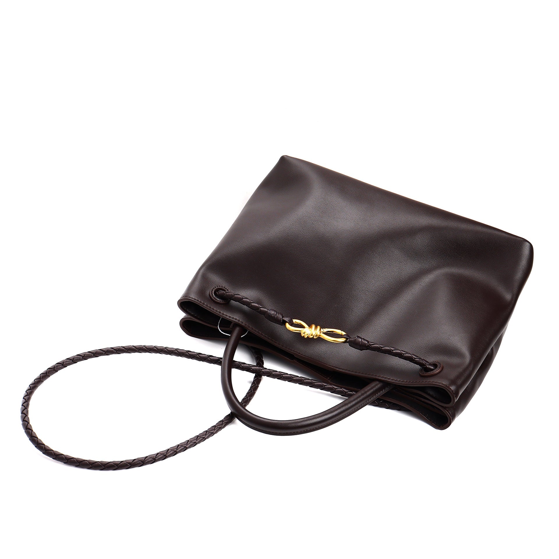 tote bag with braided rope handle and gold knot detail – NASRU