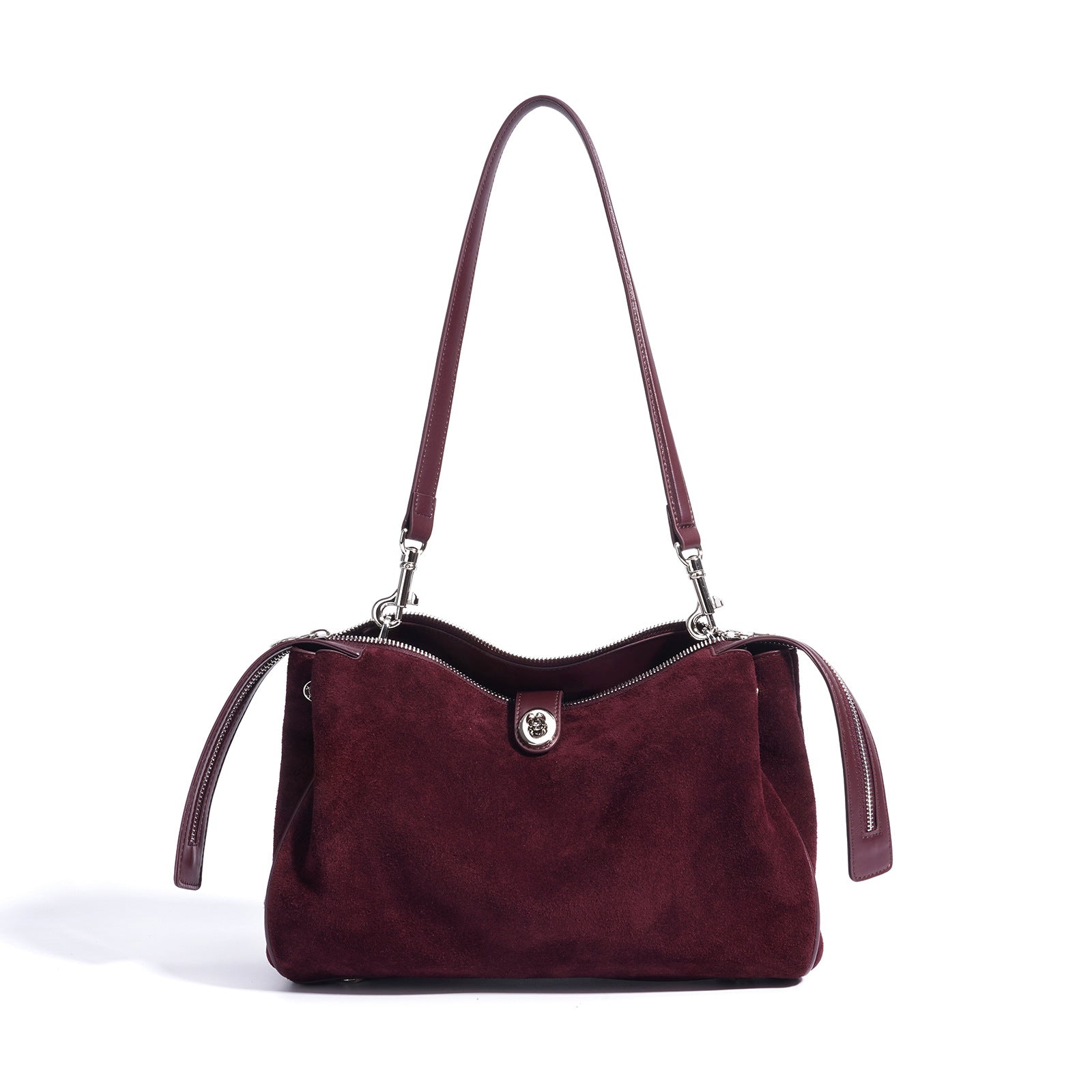 suede shoulder bag with curved zipper detail – TERRA
