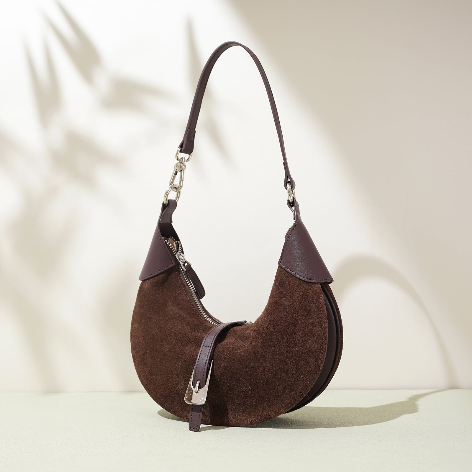 crescent shoulder bag with contrast suede panel - DORSA