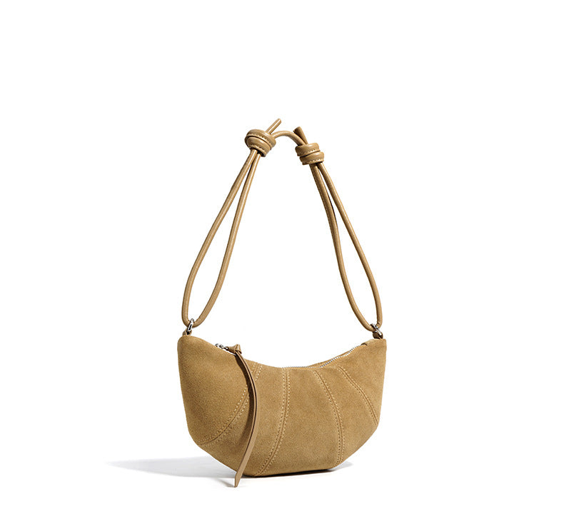 crescent suede shoulder bag with knotted strap – SIENNA