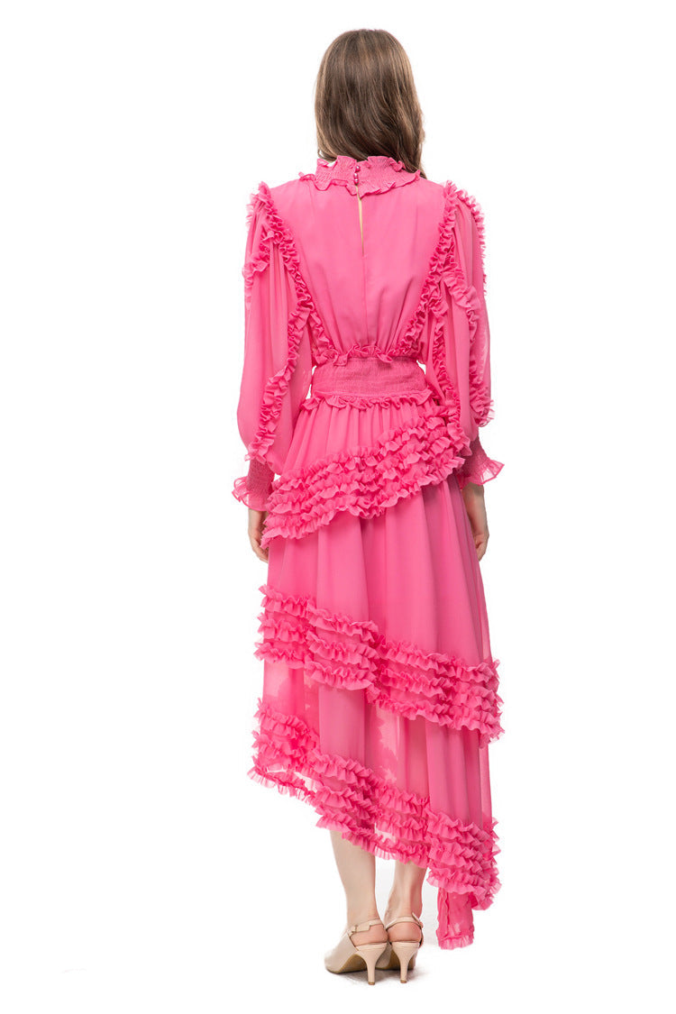 ruffled asymmetrical chiffon dress in emerald – Tharisha