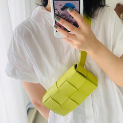 woven leather belt bag in lime – LEXI