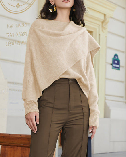 Long-sleeve oversized sweater top with asymmetrical wrap - Windy