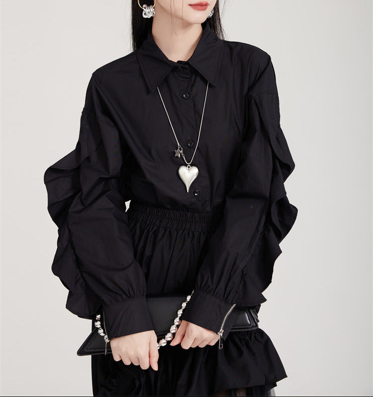 Long-sleeve button-up shirt with ruffled sleeves - Lunji