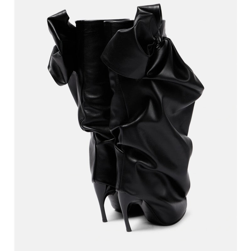 ruched faux leather boots with sculpted arch heels – NOIRÉA