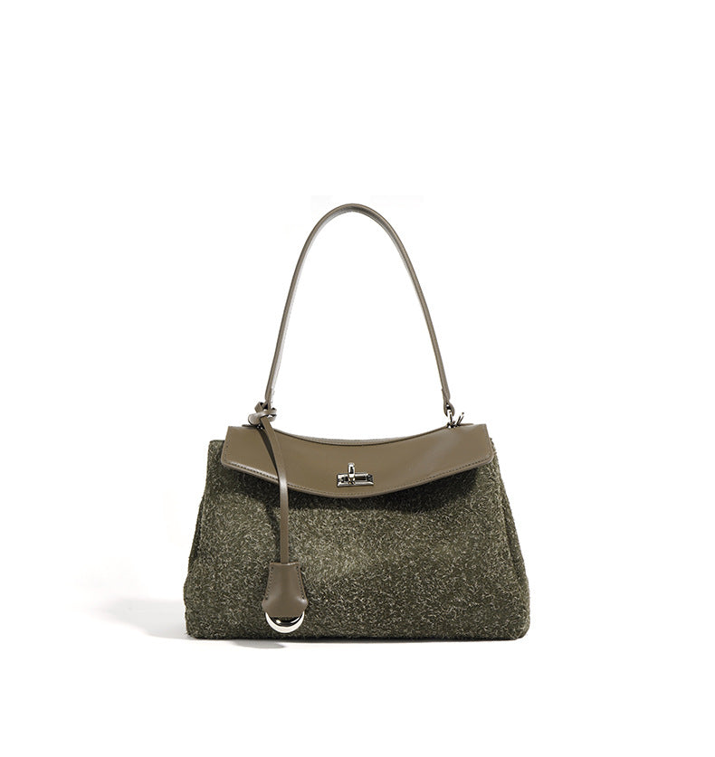 textured wool satchel with leather flap – AUBURN