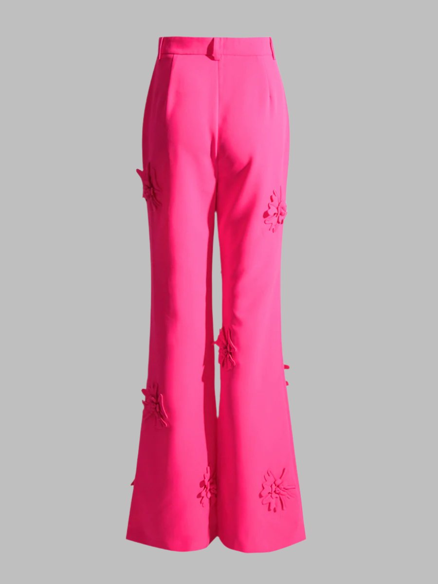 floral applique double-breasted blazer and flared pants set - GHOOTER