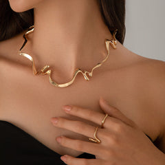 Abstract Wave Choker Necklace with Matching Ring Set - Virvu