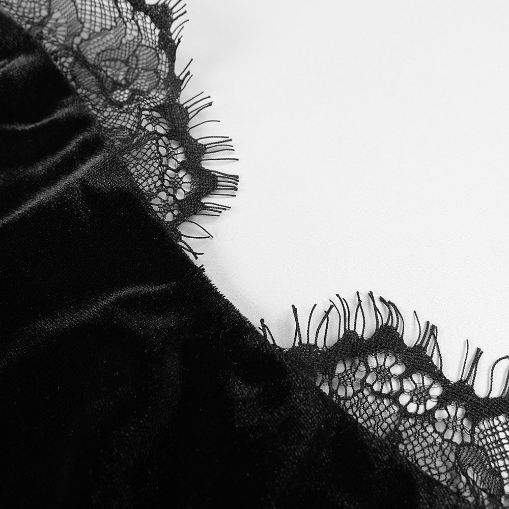 Off-shoulder velvet midi dress with lace trim – Gergana